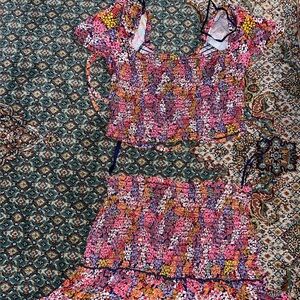 Multicolor Kids Floral Top and Skirt Set